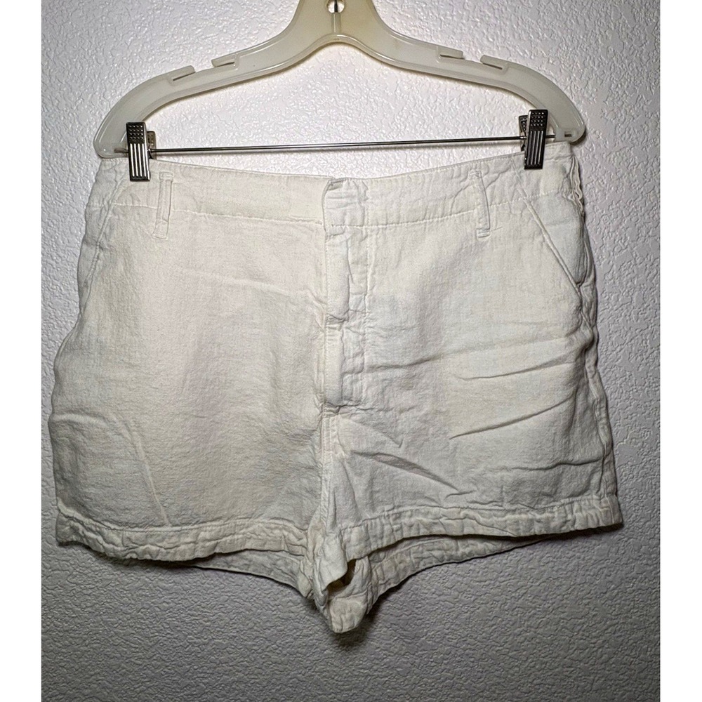 Abercrombie & Fitch Women's White Linen Chino Shorts Pockets Mid Rise Size L